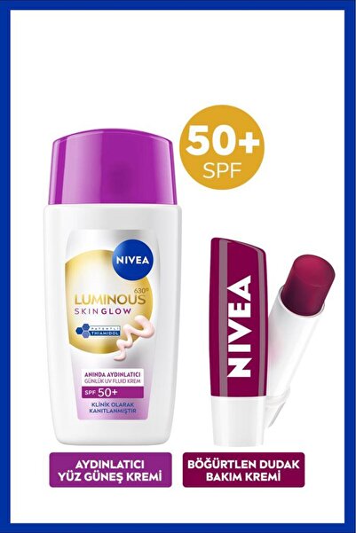 SPF50+ Luminous630 Skin Glow илуминирачка крема за сончање за лице 40ml и крема за нега на усни со вкус на капина