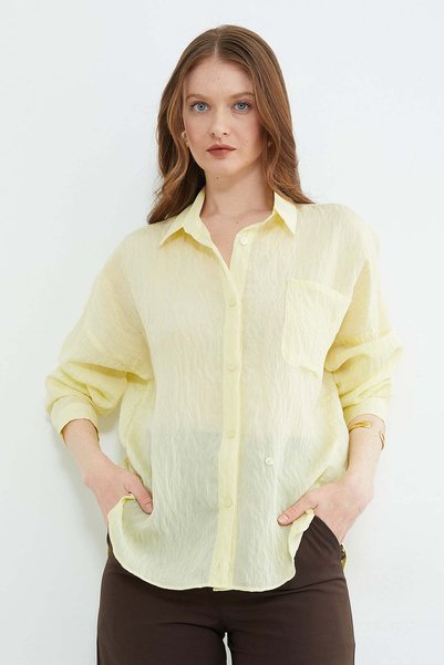 Tek Pocketed Cross Buttoned Oversized Shirt