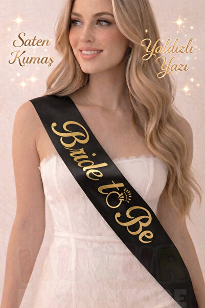 Појас со натпис Bride To Be на црна основа со златни детали за моминска вечер