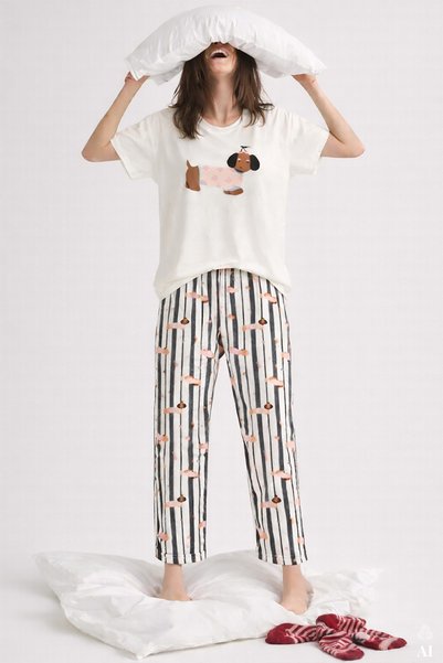 Women's Cotton Colorful Dog Print Knitted Pajama Set