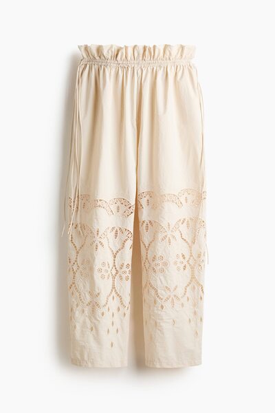 Embroidered and Drawstring Tied Pants