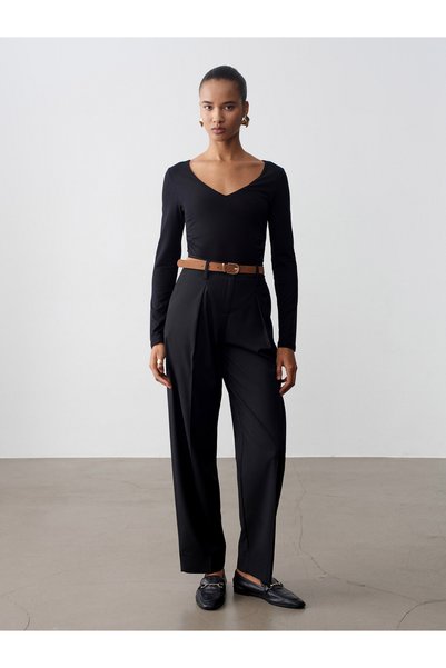 72661 Straight-Leg Belted Trousers-Black