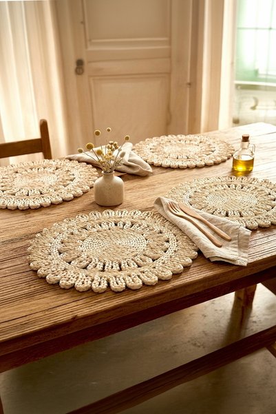 Set of 4 Handmade Wicker Rustic American Serving Sets 38 cm - Supla Runner Sunum