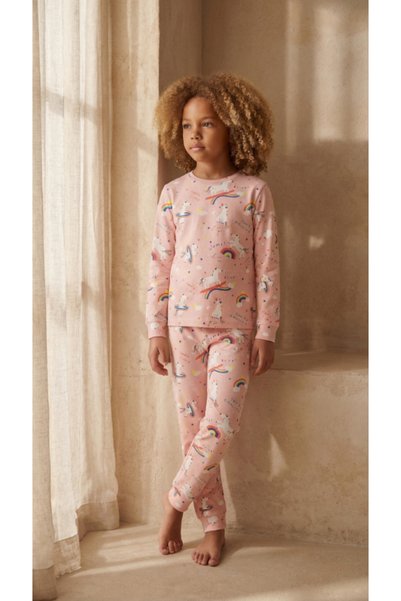 Girl's Unicorn Patterned Pajama Set Pink