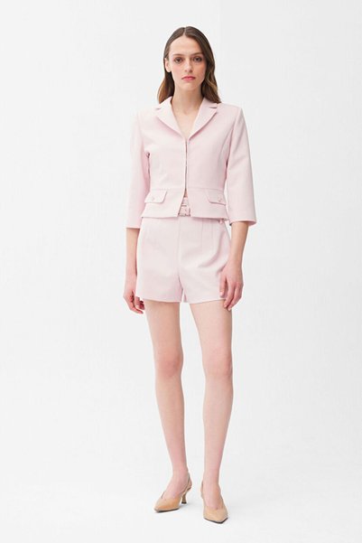 Belt Detail Pleated Gabardine Shorts