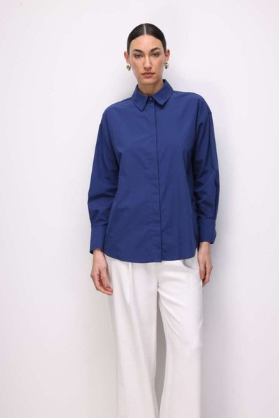 Cotton Navy Blue Oversize Shirt