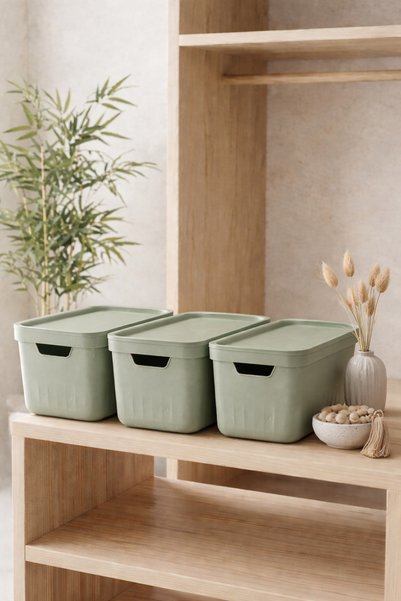 3-Piece Multi-Purpose Storage Box with Lid - In-Cabinet Organizer 17 Liters