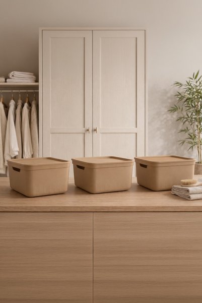 3-Piece Multi-Purpose Storage Box with Lid - In-Cabinet Organizer 17 Liters