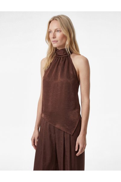 Asymmetrical Sleeveless Halter Neck Satin Blouse