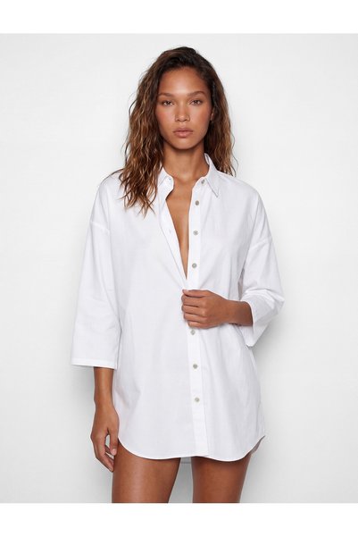 Comfortable Fit Cotton Long Sleeve Shirt Beach Dress