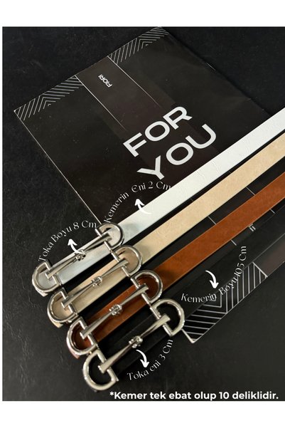 4-Piece Long Silver Buckle Thin Women's Belt, Jacket Belt, Shirt Belt, Dress Belt