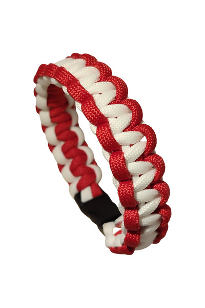 Paracord нараквица црвено-бела, унисекс, модел Cobra, издржлива рачно плетена