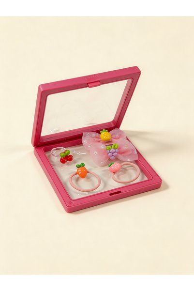 Girl's 5-Piece Fruit-Designed Plastic Boxed Buckle Set Pink