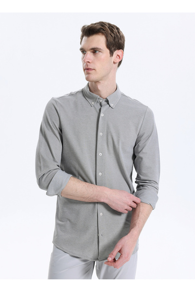 Gray Melange Men's Slim Fit Oxford Shirt L261015736 Gray Melange Shirt