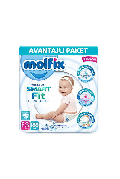 Premium Smart Fit пакет со предности големина 3 Midi 188 парчиња