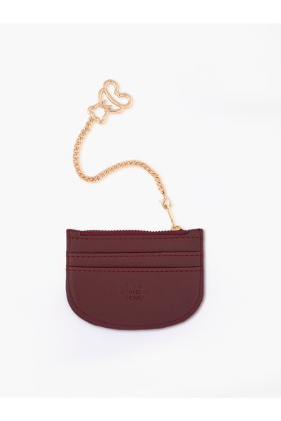 Burgundy Shk144 Faux Leather, Zippered, Four Compartments, Charm Card Holder