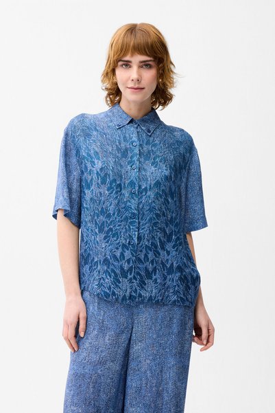 Denim Look Patterned Short Sleeve Shirt