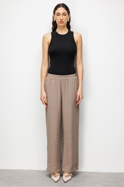 Modal Textured Elastic Beige Color Comfortable Trousers