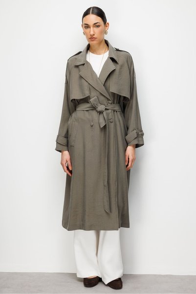 Khaki Oversize Khaki Tencel Trench Coat