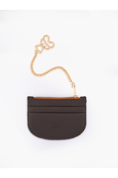 Coffee Color Shk144 Faux Leather, Zippered, Four Compartments, Charm Card Holder