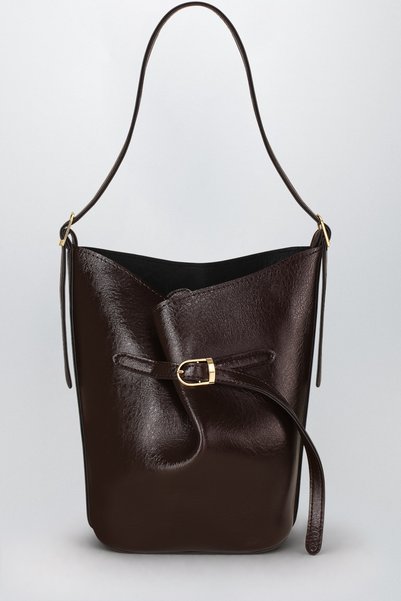 Luna Brown Bucket Shoulder Bag - Adjustable Shoulder Strap, Gold Accessories