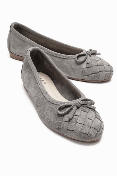03 Gray Suede Genuine Leather Women's Ballerina Shoes