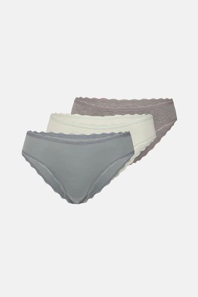 Mint-Green 3-Piece Flat Hipster Panties with Lace Detail at the Waist and Legs