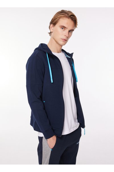 Blue Men's Stand Collar Plain Sweatshirt Oxm6034_Cole-M-Zipper