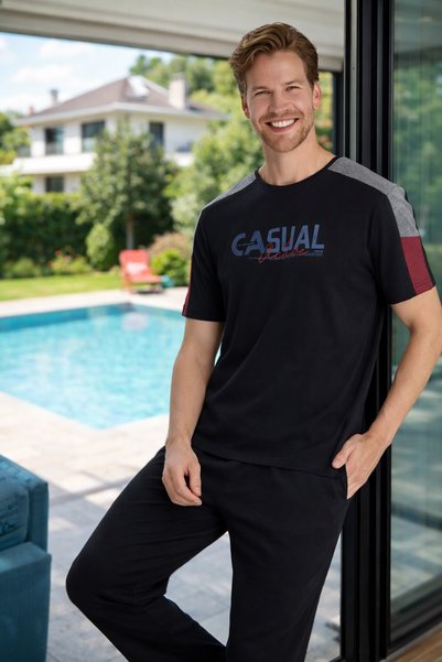 Men's Combed Cotton Short Sleeve Pajama Set 2367 Black