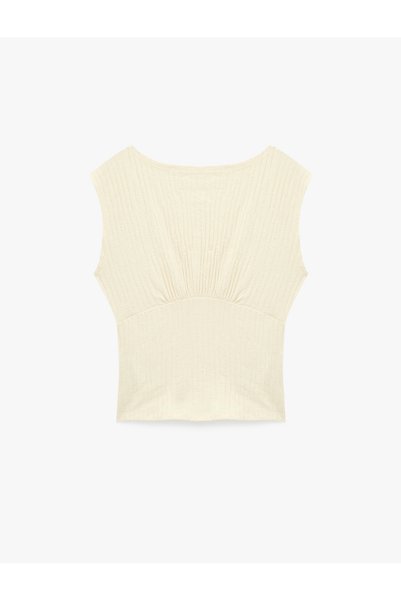 Cotton Sleeveless Slim Fit Boat Neck Waist Accent T-Shirt