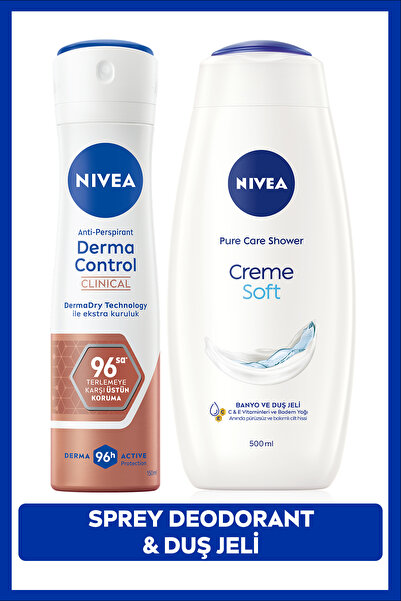 Creme Soft гел за туширање 500ml и женски спреј дезодоранс Derma Control Clinical 50ml, 96ч заштита од потење