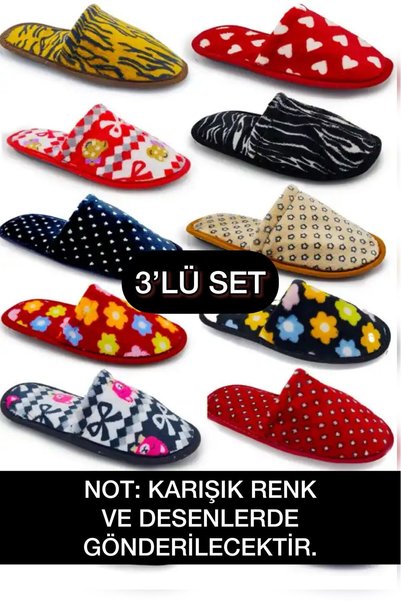 Set of 3 Women's House Slippers, Guest Slippers, Bundle Slippers