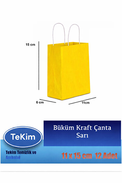 Мини Крафт Торба за Подароци со Свртени Рачки 15x11x6 cm Жолта 12-пакување