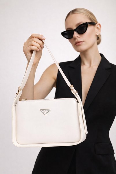 Women's White Adjustable Belt Strap Baguette Bag Victory