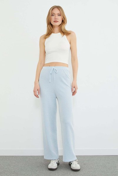Striped Wide Leg Trousers with Elastic Waist