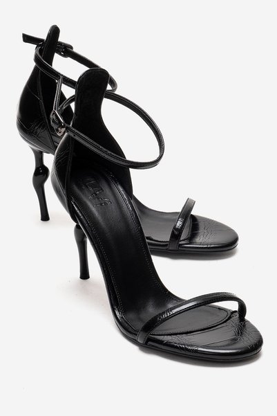 Yelena Black Print Thin Strap Women's Heeled Shoes