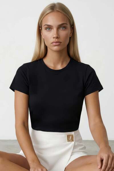 Black Crew Neck Basic T-Shirt Alc-X15455