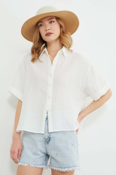 Basic Layered Muslin Fabric Casual Shirt
