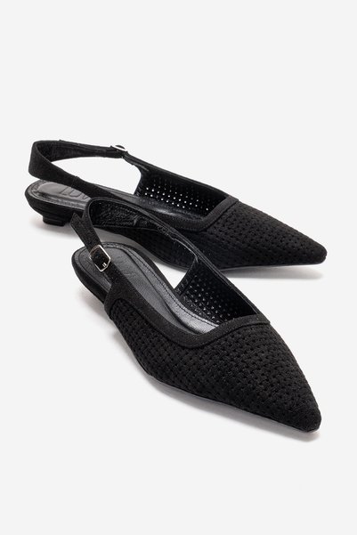 Aviva Black Suede Pointed Toe Women's Low Heel Shoes