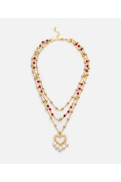Heart-Shaped Pendant Necklace Set with Artificial Pearls
