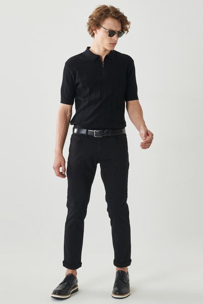 Men's Black 360 Degree Stretch in All Directions Slim Fit Slim Fit Cotton Comfortable Trousers