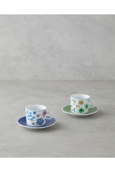 Dewy Porcelain 4 Piece Coffee Cup Set for 2 People 80 ml Blue-Green
