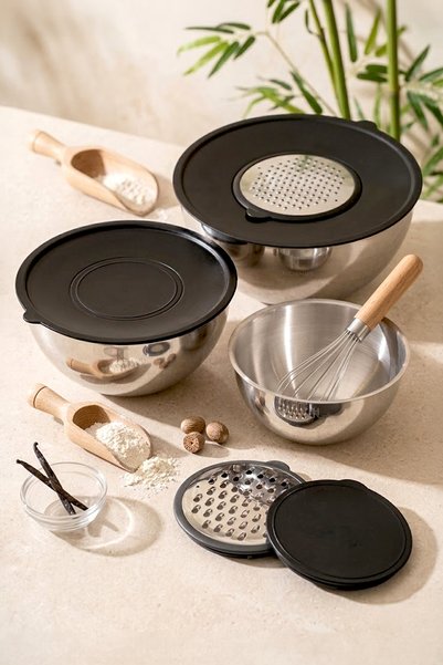 Stainless Steel Profesionelia 9 Piece Grater Mixing Bowl and Storage Container Set Bowl