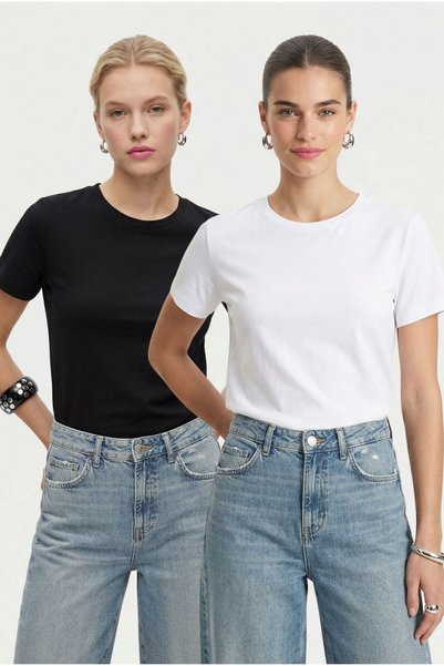 Women's Vicky Basic Black and White 2-Pack T-Shirt