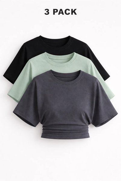 Women's Bat Sleeve Basic Tight 3-Piece Crop Blouse