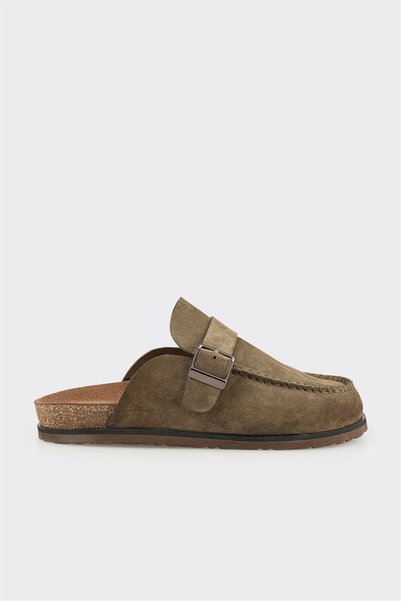Khaki Leather Men's Slippers