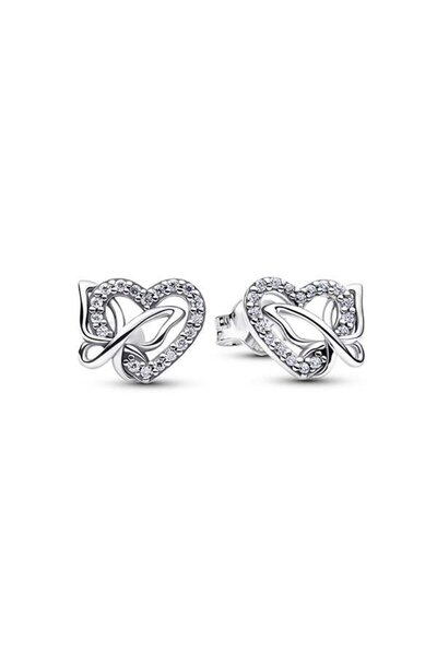 Interlocking Heart and Butterfly Needle Earrings