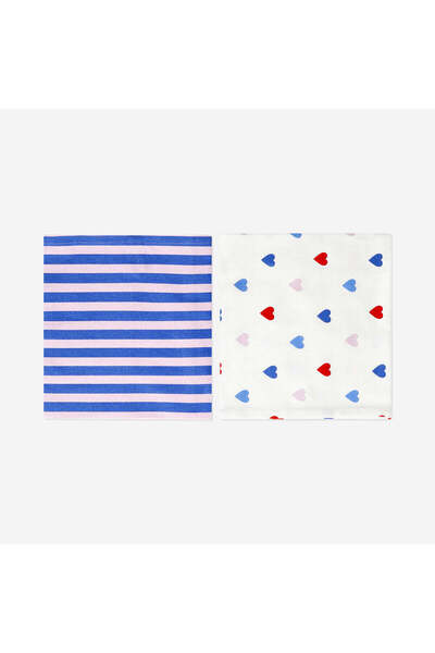 2-Piece Striped and Heart Patterned Cotton Kitchen Towel