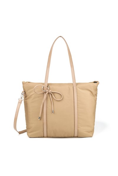 Mink Shk319 Shopper Bag with Bow Charm, Zipper Closure, and Lining