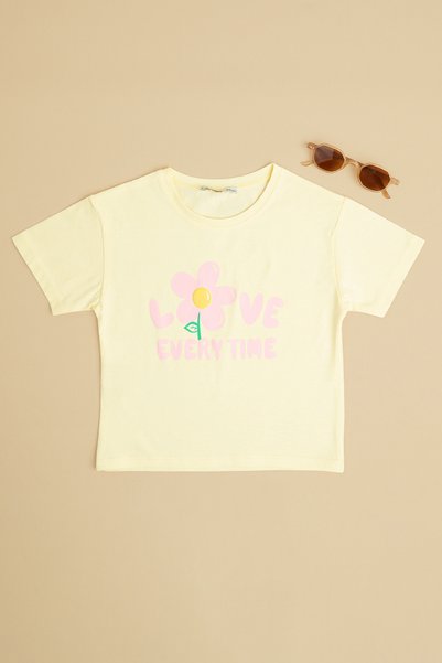 Love Every Time Printed Girls' Crop T-Shirt
